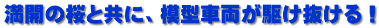 満開の桜と共に、模型車両が駆け抜ける！